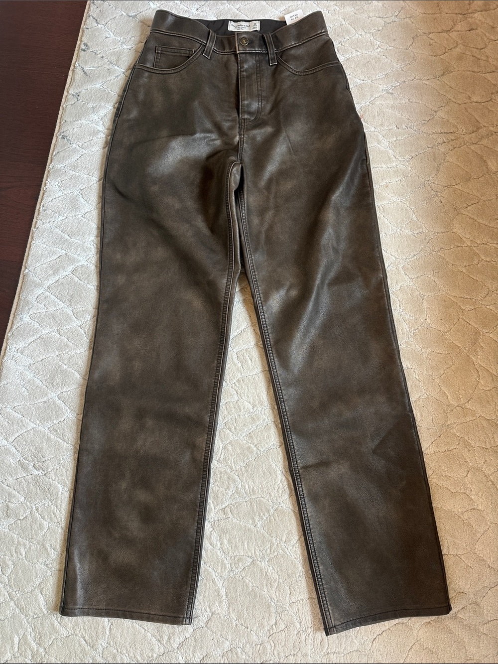 Abercrombie & Fitch 90’s relaxed high rise Faux Leather Jeans — Dark Brown